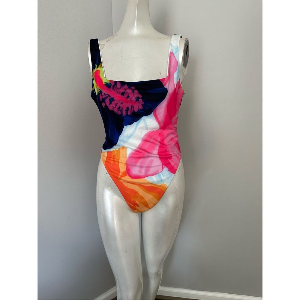 NWT Mara Hoffman Womens Floral Square Neck Idalia 1-Piece Swimsuit Multi Medium